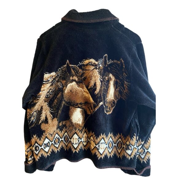 VINTAGE OUTBACK TRADING COMPANY FLEECE BUTTON UP HORSE THEME JACKET WOMENS LARGE - Picture 4 of 5